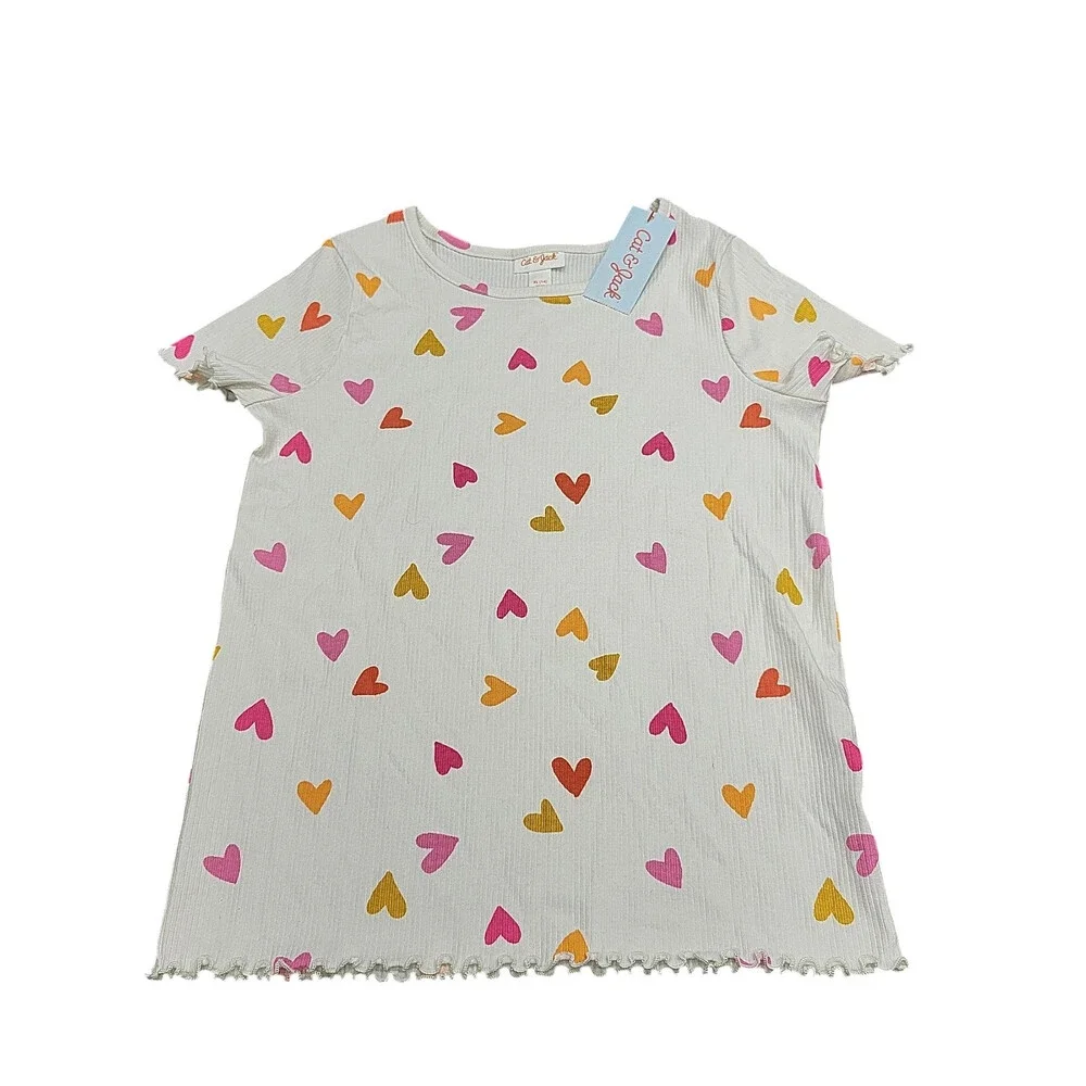 Girls' Short Sleeves Ribbed Tee Shirt - Cat & Jack Cream Size X-Large